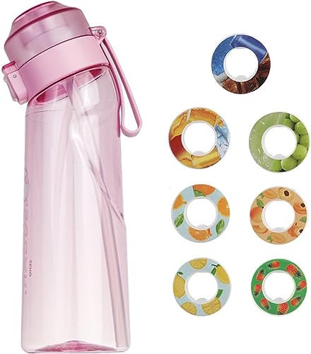 650ml Sports Air Water Bottle BPA Free, Starter up Set Drinking Bottles with 7 Fruit Flavour Pods Scented for Flavouring 0 Sugar, 0 Calorie, Gym and Outdoor Gifts,Pink