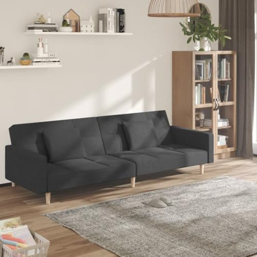 LAPOOH Schlafsofa 2-Sitzer mit 2 Kissen Dunkelgrau Stoff, Loungesofa, Sofas & Couches, Relaxsofa, Couch für Wohnzimmer - 375800