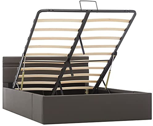 QJBSAVVA Doppelbett Schlafzimmer Komplett Lattenroste Himmelbett Gestell - Bett mit Bettkasten Hydraulisch LED Grau Kunstleder 120x200 cm für Loft Außenbereich Gästezimmer Schlafzimmer