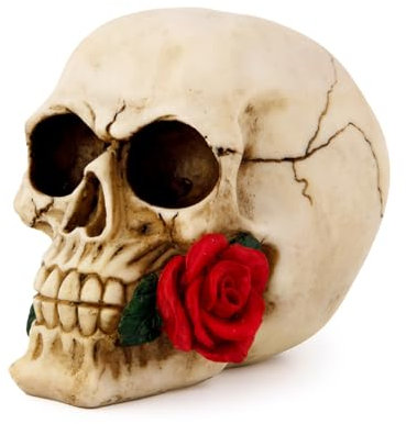 large Rose Flower skull Human Head Size, mexican ceramic skull wall, gothic skull ornaments home decorative home accessories 14.5 * 20.6 * 15.5cm