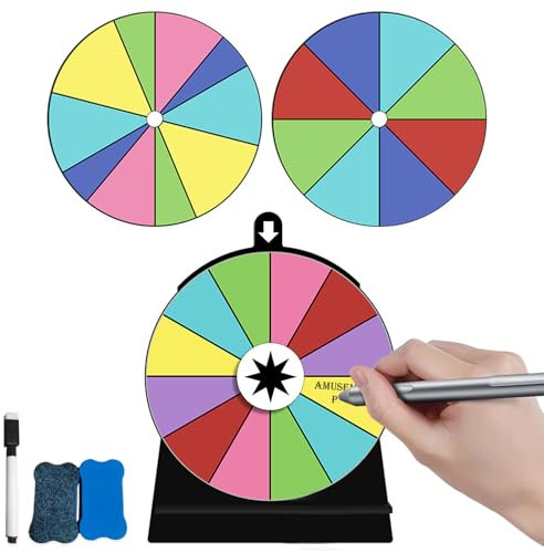 MOTUZP Preisrad Buntes DIY-Drehteller-Spinnerrad Stehender Lotterie-Drehteller mit Trocken Abwischbaren Markern Stehender Lotterie-Drehteller für Karnevalsspiele-Messe (3 Plattenspieler)
