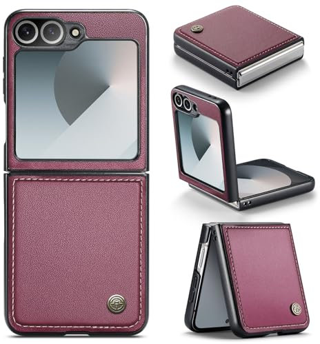 Rerzoiro for Samsung Galaxy Z Flip 6 Case, Premium PU Leather Case Anti Scratch Slim Phone Shockproof Protective Phone Cover for Samsung Galaxy Z Flip6, Red