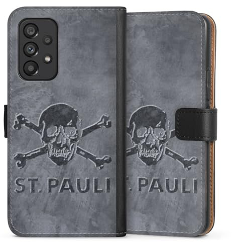 DeinDesign Klapphülle kompatibel mit Samsung Galaxy A53 5G Handyhülle aus Kunst Leder schwarz Flip Case FC St. Pauli Logo Beton