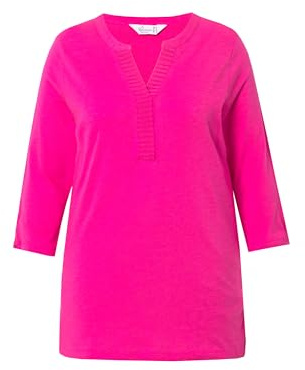 MIAMODA Damen große Größen Übergrößen Plus Size Blusenshirt, Straight Fit, Ausschnitt mit Chiffon neon Berry 52 836156586-52
