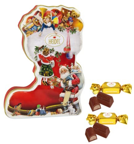Heidel | Weihnachtsmannstiefel aus Metall mit Milchschokolade | Geschenkbox mit cremegefüllter Milchschokolade, Weihnachtsdekoration