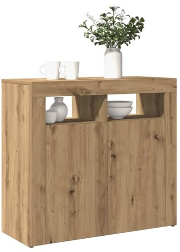 Myheimly Sideboard mit LED-Beleuchtung Schrank Anrichte Beistellschrank Kommode Mehrzweckschrank Standschrank Eiche handwerklich,80 cm
