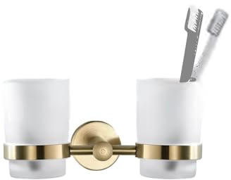 Housler® Accessoires de salle de bain ronds en laiton brossé (doré) (double gobelet rond)
