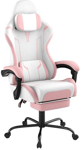 YRHome Sedia da gaming, da ufficio, regolabile in altezza, con cuscino, massaggio vibrante, cuscino lombare, poggiapiedi e braccioli, sedia da gaming ergonomica, superficie in velluto rosa