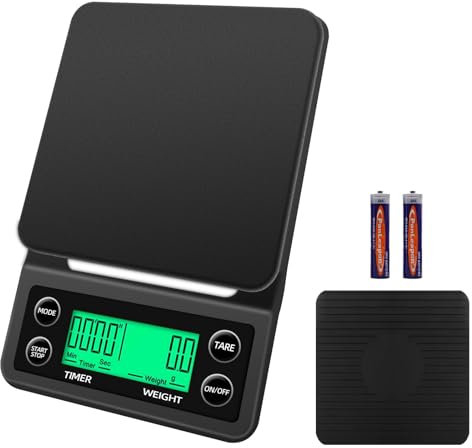 Kaffeewaage mit Timer - Digitale Espresso Waage 0,1g Präzision & Tara Küchenwaage bis 5kg mit g/oz/ml/lb - LCD Display für French Press, Filterkaffee und Handbrühung