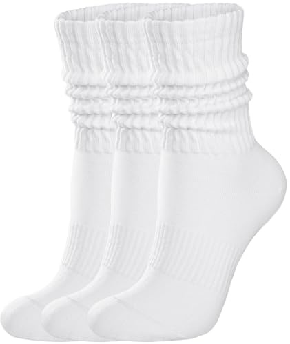 COZYOFFI Womens Scrunch Crew Socks: Retro Solid Slouch Mid Calf Socks