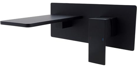 Agteruo Robinet de lavabo encastré Cascade à Montage Mural, mitigeur de lavabo à poignée Unique, 2 Trous, Eau Chaude et Froide, en Laiton, Montage Mural, Noir