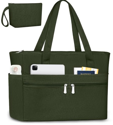 LUROON Cord Tasche Damen Groß, Laptoptasche 15,6 Zoll Leichte Handtasche Damen Groß Shopper Tasche Arbeitstasche Tote Bag Lehrertasche Schultasche für Uni Arbeit Schule Reisen