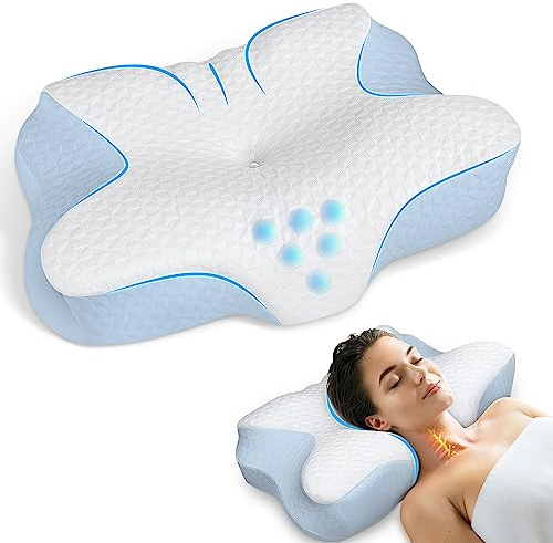 TESQ Ergonomisches Nackenkissen Kopfkissen 2-in-1 Memory Foam Kissen,Überlegenen Komfort für Seiten- und Rückenschläfer,Höhenverstellbar,Bezug aus 100% Baumwolle Waschbar,60 x 40 x 9/12cm