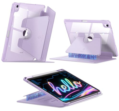 FINTIE Coque pour iPad Air 11 Pouces M4 M3 M2 (2026-2024) & Air 5/4 10.9 | Étui Transparent Multi-angles avec Porte-Stylet, Housse Magnétique Ultra-stable, Violet