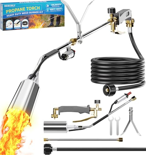 BEBOBLY Propane Torch Weed Burner, High Output with QCC 12 FT Hose, Weed Torch 2,400,000 BTU Fire Weeder, Heavy Duty Blow Torch FireThrower Gun with Self Igniter for Weeding BBQ Asphalt Snow Melting