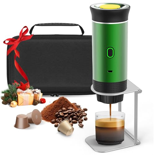 Bostar Máquina de Café Portátil con Bolsa de Transporte/Soporte de Café Plegable, 3 en 1 Cafetera Espresso Eléctrica Portátil (Verde)