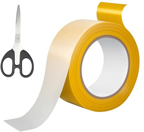 TNSLAND 1 Stück Doppelseitiges Klebeband Extra Stark 50mm x 20m, Premium Gewebe Teppichklebeband mit Edelstahl-Schere, starkes für Teppich Klebeband, Textilklebeband, Gewebeklebeband für Haushalt