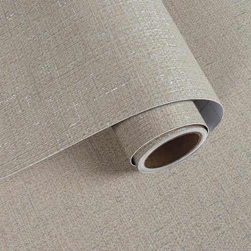 VaryPaper Leinen Textur Tapete Selbstklebend Hellbraun Modern 40cmx800cm Dekofolie Möbelfolie Braun Matt Vinyltapete Stoffoptik für Schlafzimmer Wohnzimmer Klebefolie Tisch Schrank Folie für Möbel