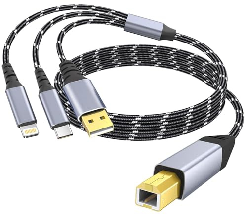 DCNETWORK Printer Cable 3.3FT,USB C&USB-A to USB-B Cable,High Speed Nylon Braided Scanner Printer Cord for HP Canon Dell Epson Brother Lexmark Xerox Samsung Piano DAC & More
