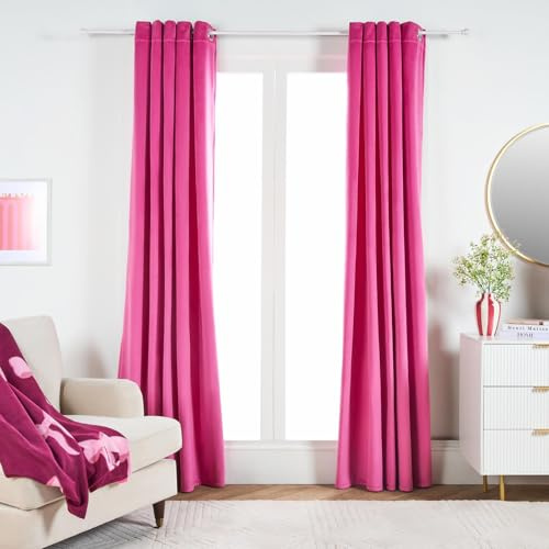 OHS Pink Velvet Curtains Eyelet, Ultra Soft Thermal Insulated Bedroom Curtains Home Decoration Light Blocking Room Darkening Curtain for Living Room 2 Panels, 66 x 72