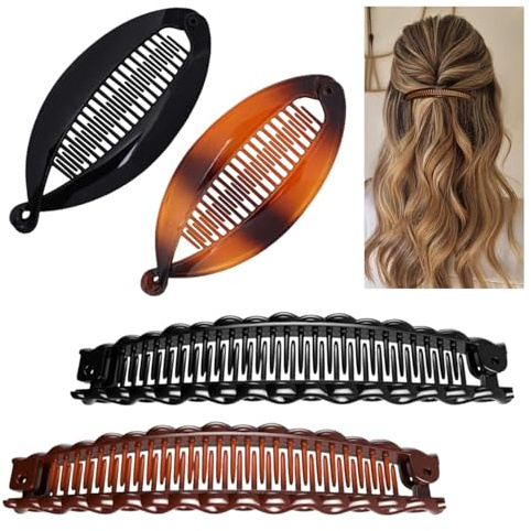 4 Stück Banana Clip Dickes Haar, Bananenspange Haare, Bananen Haarspangen, Haarklammer Set Vintage Bananenklammer Klein für Haarspange Damen Pferdeschwanz Fischschwanz Hochsteckfrisuren & Alltag