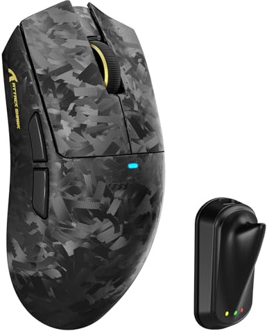 MAMBASNAKE ATTACK SHARK X11 ULTRA Mouse Gaming Wireless Fibra di Carbonio, Nordic 54L15, PAW3950MAX, 42000 DPI, 8000Hz, 63g, Dongle Pinna Squalo, Piedi Doppio Strato, PC, Nero Forgiato