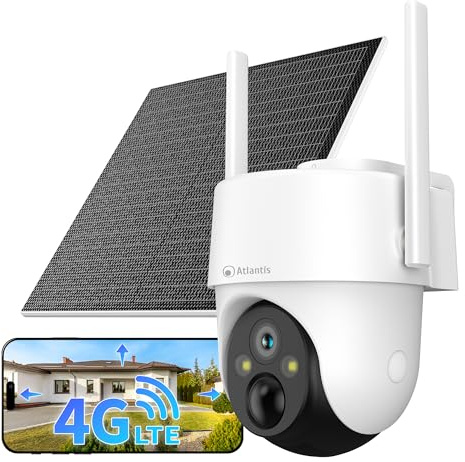 Atlantis Volta Pro Kamera 4G mit motorisierter SIM-Karte 360° 3 MP, wiederaufladbarer Akku 10400 mAh, Solarpanel 5 W, Farb-Nachtsicht, 2-Wege-Audio, IP65, Alarm, App, MicroSD-Steckplatz