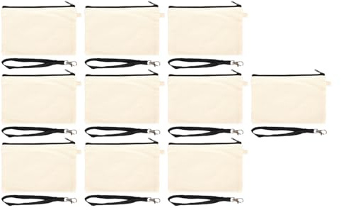 ANKROYU 10 Stück Kosmetiktaschen aus Segeltuch mit Umhängeband, Mehrzweck-DIY-Reise-Make-up-Beutel, Federmäppchen, Aufbewahrungsorganisator, langlebig, waschbares Leinenmaterial, 2 (Weiß)