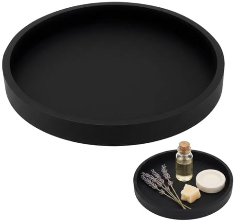 Black tray decorative, Decorative Black Bath Tray, 18cm Round Vanity Tray for Bathroom Organisation,decorative Elegant Round Tray for Organising,Round Tray for Home Decor