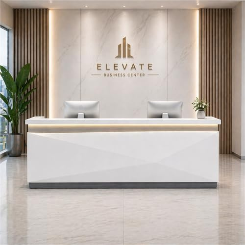 UKETO Moderne Empfangstheke Groß Hochglanz Lackiert Rezeptionstresen Kassentheke Für Büro Hotel Salon Geschäft Empfangstresen Ohne Montage(280cm/110.24)