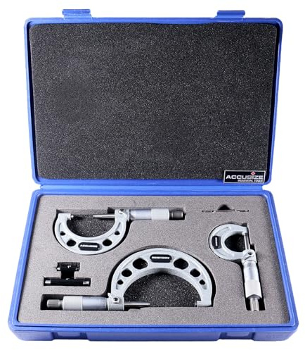 Accusize Industrial Tools 0-3 inch x .0001'' Ultra-Precision M-Type Outside Micrometers Carbide Tipped 3 Pc Set, EG00-0903