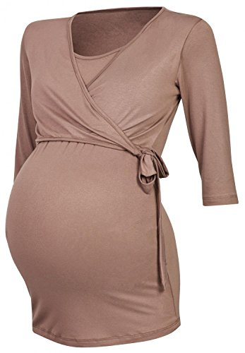 HAPPY MAMA Damen 2in1 Umstands Stillshirt Bolero Stilltop Tunika Stillbluse 458p (Cappuccino, 44, 2XL)