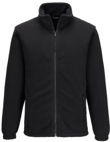 Portwest F205 Aran Fleece Polyester Reißverschluss 2 Taschen Winter Langarm | Schwarz, XS, UPF 50+, EN 14058 Klasse 1, Baumwolle, Elastische Bündchen, Großzügige Passform, Verstellbarer Saum, Stehkragen