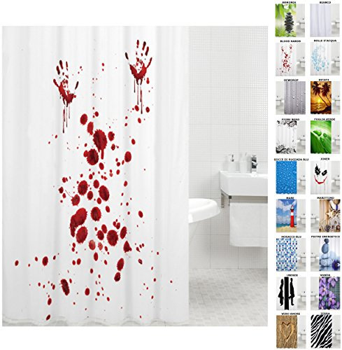 Sanilo Tenda da doccia Blood Hands, Tende Vasca da Bagno, 12 anelli inclusi, impermeabile, effetto anti-muffa