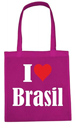 Reifen-Markt Tasche I Love Brasil Größe 38x42 Farbe Pink Druck Weiss