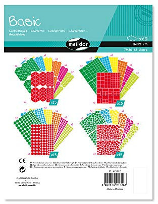 Maildor AE126O Packung (mit 7920 Stickers, 60 Bögen in Format DIN A5, 14,8 x 21cm, ideal für Kinder ab 2 Jahren, geometrische Formen) 1 Pack bunt