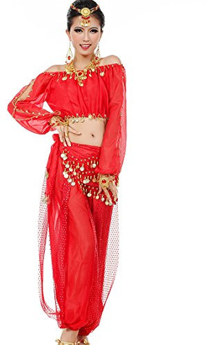 Astage Frauen Bauchtanz Anzug Kostüm Active Wear Longsleeve Top Hosen Sets Rot