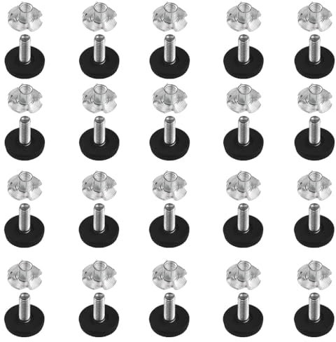 TOVOT Pieds de Meuble Reglables 2CM, Pieds de Nivellement pour Chaise de Table, 20 Paires, Noir, Ronde, Métal et Plastique, 2cm x 2.8cm, Maison, Cuisine, Magasins, École, etc.