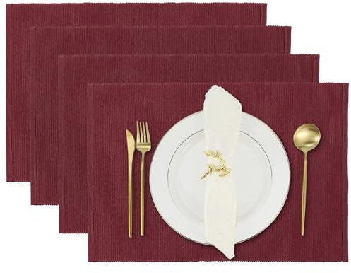 Wein Red Dinning Placemat Set 4-48 * 33 cm feiner Gerippter Baumwollküchen Küchentisch Tischemat für Heimküche, Café Restaurant