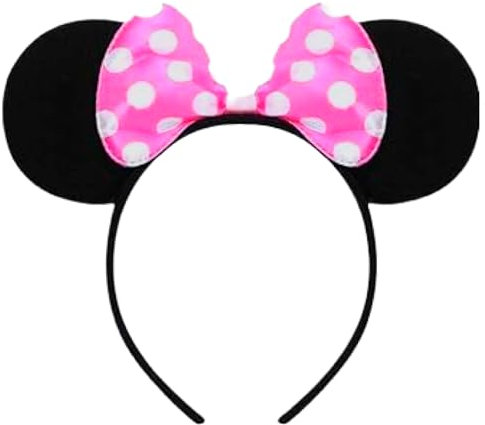 Lizzy Mouse Ear Headband for Unisex Birthday Halloween Parties Hen/Stag Night Party Fancy Dress Mouse Costume Accessories (Pink & White Bow With Black Ear Mouse)