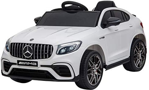 HOMCOM Kinderfahrzeug 12V Mercedes-Benz AMG GLC63S Coupe lizenzierter Elektroauto mit Fernbedienung Sicherheitsgurt 2 x 35W Motoren MP337-60 Monate Weiß 115 x 70 x 55 cm