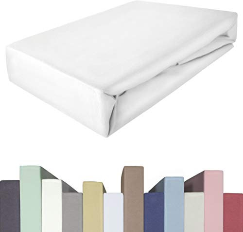 EDDA LUX Spannbettlaken für 20-40 cm hohe Matratzen, 90 x 200-220 bis 100 x 200-220 cm, Öko-Tex, Baumwolle m. 5% Elasthan, Premium Spannbetttuch für Boxspringbett, in Weiß
