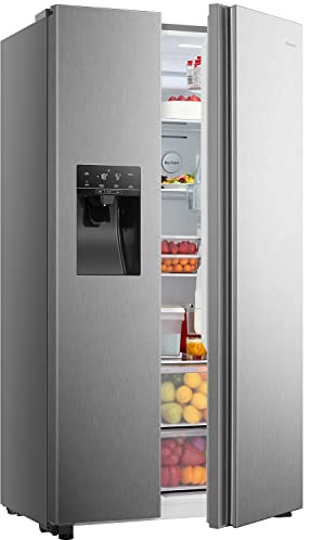 Hisense RS650N4AC1 - Frigorífico Side By Side, Total No Frost con ventilación Multi Air Flow, Dispensador de hielo y agua, 499 L de capacidad, acabado inoxidable