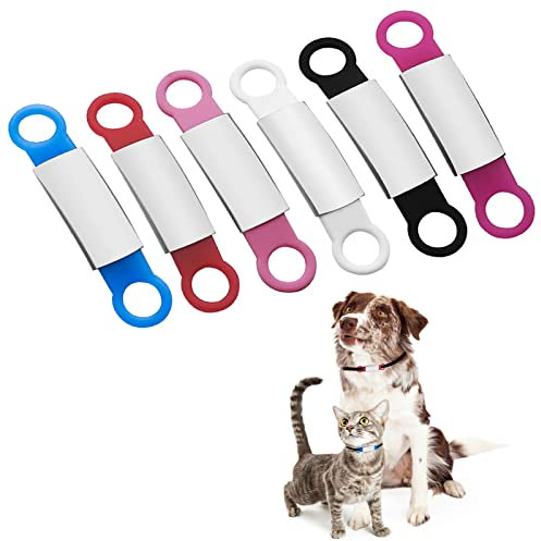 HACRAHO Engraved Pet ID Tags, 6 PCS Personalized Engraved Slide On Pet Tag ID Silent Collar Tags for Dogs Engraved for Dogs and Cats, S