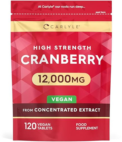 Cranberry Tablets for Women & Men 12,000mg | 120 High Strength Vegan Supplements | 2 Months Supply | 50:1 Cranberry Concentrate Extract | Carlyle