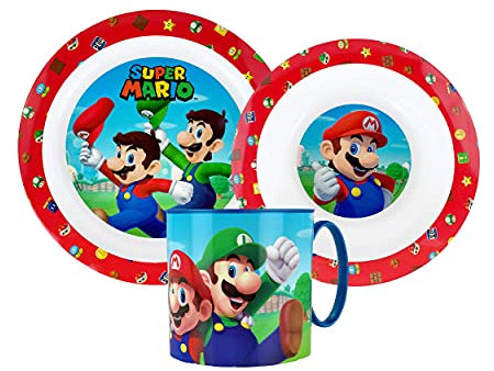 Set colazione 3 pezzi Super Mario piatto bicchiere e ciotola scuola asilo 4437