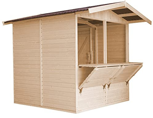 TIMBELA M149 Maison de Jardin en Bois – Étal de Marché avec Comptoir, L253xP263xH232 cm / 4 m², Facile à Monter et à Démonter, Bar Jardin, Abri Multifonctionnel