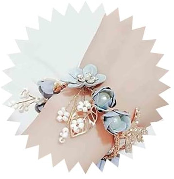 TseenYi Blaue Blume Armband Hochzeit Perle Handgelenk Blume Perlen Handgelenk Kette Blattgold Armreif Boho Mode Armband Schmuck für Frauen und Mädchen Geschenk Braut Brautjungfer Weihnachten