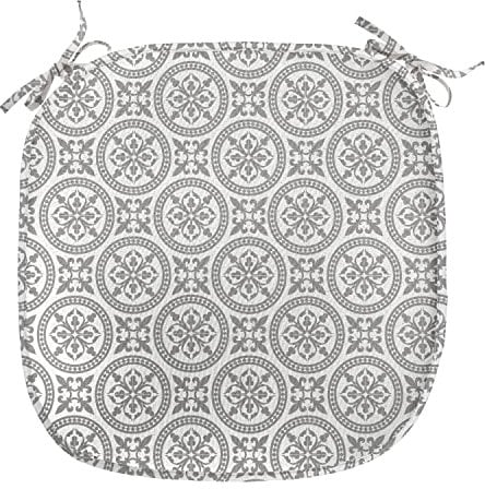 ABAKUHAUS Grau Polster für Esszimmerstühle, Antike Vintage Patterns, Dekoratives wasserfestes Kissen mit Riemen für Küchensitze, 40 cm x 40 cm, Grau weiß