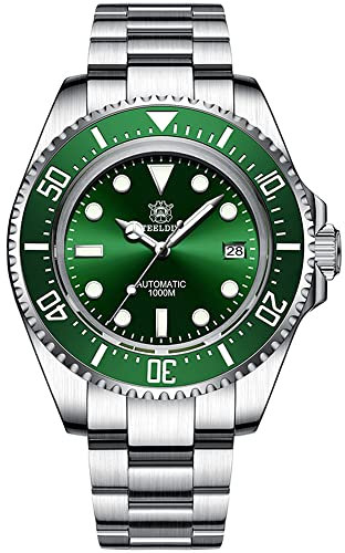 Steeldive SD1968 Herren-Taucheruhr, 300 m, wasserdicht, Japan NH35, Automatik-Uhrwerk, BGW9, leuchtender Saphir-Taucheruhr, grün, grün, Armband